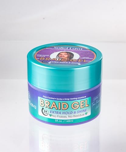 Soliel Lava Braid Gel – Extra Hold & Shine, 5 oz / 148ml Strong Hold, No Flakes, Frizz Control