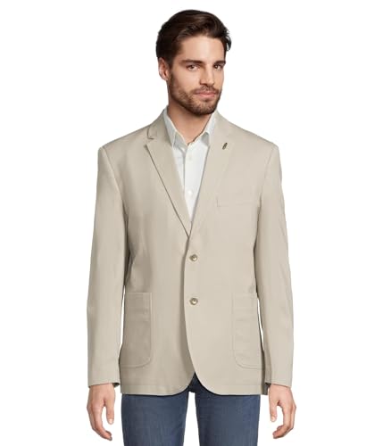 Johnston & Murphy Washed Cotton Dobby Blazer - Blazer for Men - Convertible Pocket Square - Two Button Closure Stone XL One Size