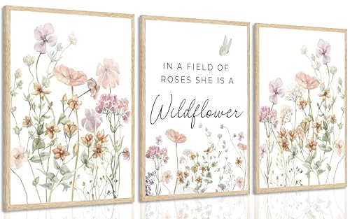 3Pcs Watercolor Flowers Nursery Wall Art Florals Botanical Sentence Picture