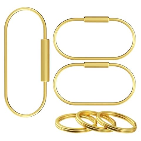 Quadafy 3 Pack brass key ring, Gold Keychain, Screw Lock Key Ring, Durable Simple Brass Keychain Holder Cover
