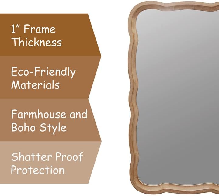 Miniatura 3 de Espejo decorativo con marco de madera curvada, espejo de pared decorativo de campo francés, rectangular 23.5 pulgadas de largo x 38 pulgadas