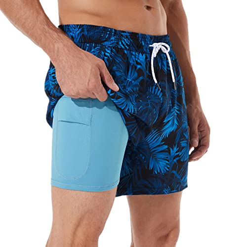 BRISIRA Mens Swim Trunks Bathing Suit 5 Inch Inseam Compression Liner Beach Swim Shorts Swimwear Quick Dry Zipper Pocket