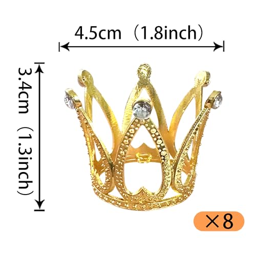 SYKYCTCY 8 Pack Crown Cupcake Toppers Small Crown Cake Toppers Gold Mini Rhinestone Crown Tiara Decoration for Wedding Royal Themed Bridal Shower Women Lady Girl Birthday Party Supplies - Image 2