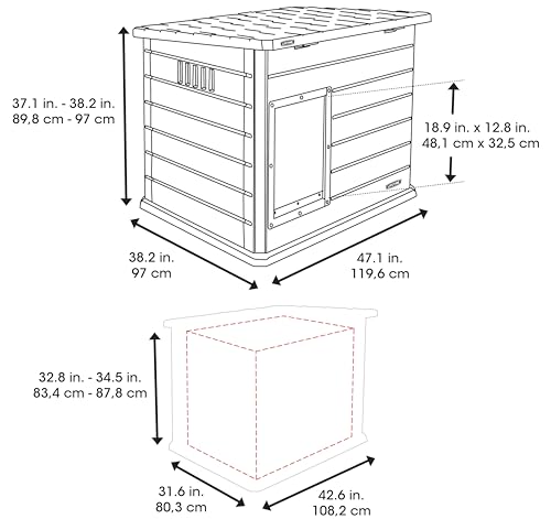 Lifetime - Outdoor-Hundezwinger, 120x97x97-90 cm, Tragbares Hundehaus, Mit erhöhtem Boden, Herausnehmbarer Innenteiler, UV-Schutz, Faltdach, Rechteckiges Gartenhaus (92314)