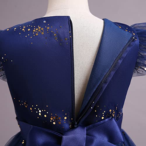 Vestido de baile de tul azul marino para niña en fiestas de cumpleaños y damas de honor de boda 5
