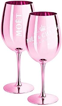 Mo t & Chandon 2 x Champagne Glass Rose Limited Edition Ibiza Imperial Glass Pink Champagne Glasses + Coaster Pack of 2, 450 ml each