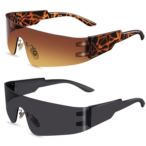 milramtob Futuristic Wrap Around Fashion Sunglasses Y2K Silver Trendy Rimless Glasses Cyberpunk Eyewear Women Men Rave Party
