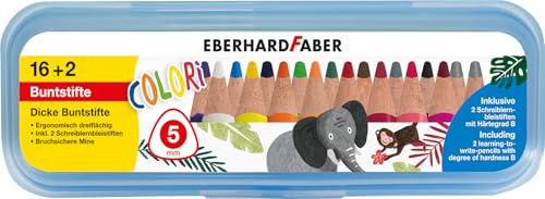 Eberhard Faber 511429 - Set Di Matite Colorate Colori, 16 Matite Colorate Spesse E 2 Matite Didattiche B