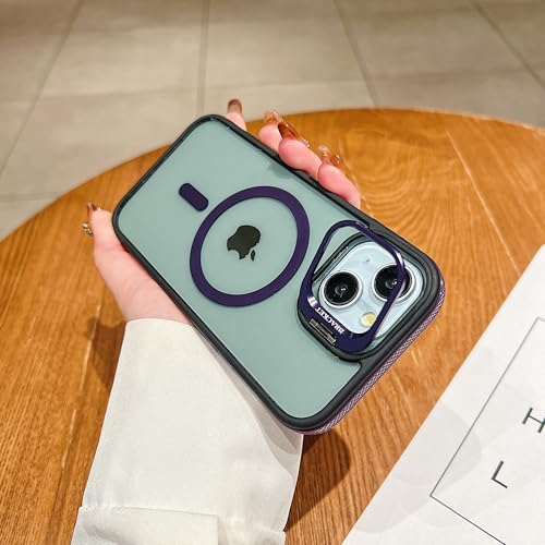 Image of LuxuryKase Smoked Clear MagSafe Case for iPhone 15 | Metal Camera Guard Kickstand | Rugged Grip Edge | Hard PC Back + Soft TPU | Wireless Charging Support - Purple