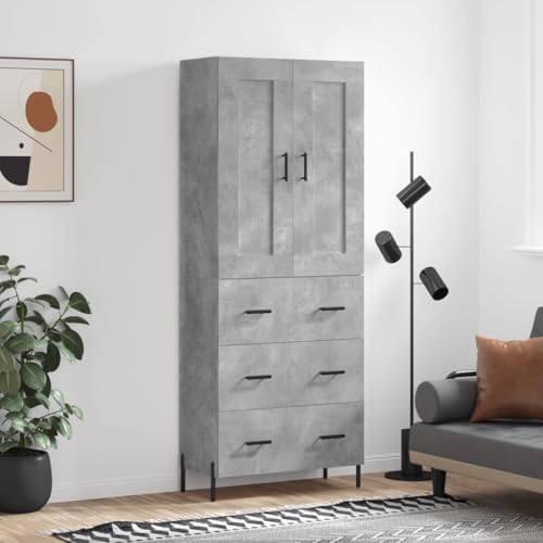 CCCINER Aparador Alto Madera contrachapada Gris hormigón 69,5x34x180 cm,Armario Alto de Almacenamiento Mueble Moderno con Puertas para salón o Comedor Armarios y Almacenamiento, Aparadores