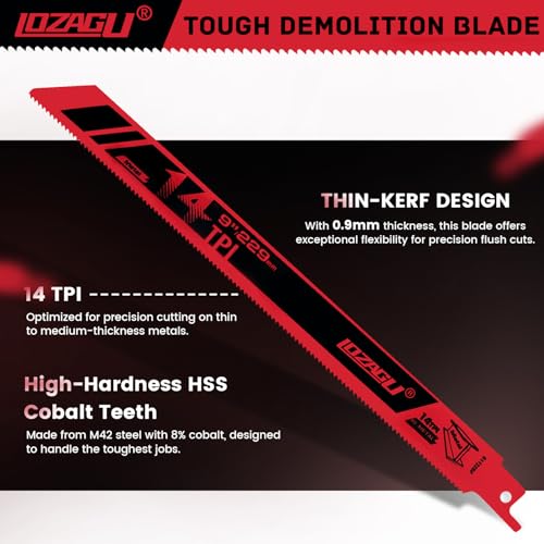 LOZAGU 9-Inch 14TPI Bi-Metal Sabre Blades