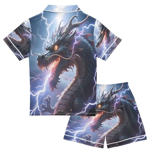 ALAZA Dragon Animal Night Satin Pajamas Set Short Sleeve Button Down Sleepwear Summer Pjs 2 Piece2