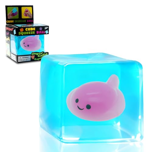Stress Cube Fidget Toys Adults - Sensory Toys for Kids with Autism Stress Ball - Glow in The Dark Blobfish Inside, Squishy Sensory Toy, Stress Relief Toy for Halloween, Christmas & Birthday Gift