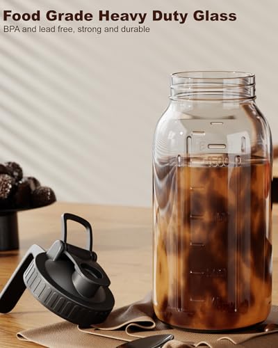 Image of Cold Brew Coffee Maker 64oz, Iced Coffee Maker with 304 Stainless Steel Filter, Mason Jar Pitcher with Lid and Spout (Black)