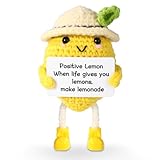 TOYMIS Lustige Positive Zitrone, 10,5x6,3cm Niedliche Emotionale Häkelzitrone mit Mutmachkarte Perfekte Dekoration für Zuhause Oder Büro Handgefertigte Positive Fruchtpuppe für Ihre Liebsten