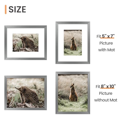 Image of upsimples 8x10 Picture Frame, Display Pictures 5x7 with Mat or 8 x 10 Without, Wall Hanging Photo Frames, Metallic Gray, 1 Pack