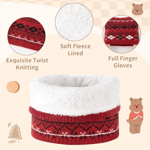 Comfoex 4 Pcs Kids Winter Beanie Hat Gloves Scarf Sock Set Neck Warmer Gaiter Knitted Fleece Lined Thermal Set for Boys Girls4