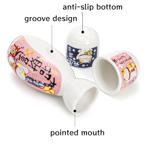 Image of Goaste 5 Pieces Ceramic Japanese Sake Set, Durable Maneki Neko Sake Cups, Handmade Pottery Sake Glasses with 1 Bottle and 4 Cups in Cute Fortune Cat Pattern for Home Decoration, Gifting