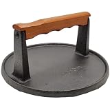 Mr. Bar-B-Q 06681Y Cast Iron Grill Press | Pre-Seasoned Base & Hardwood Handle Burger Press | Cooks