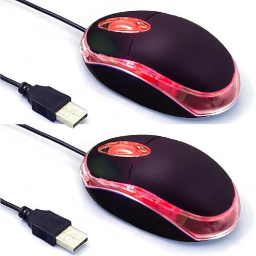 Mini souris optique filaire USB (lot de 2) ergonomique pour PC et ordinateur portable noir