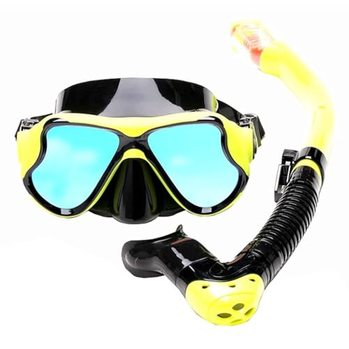 Diving Masks Diving Equipment Made of 3 Colors Silicone Material Multi-Functional Scuba Tube Tempered Glass Waterproof Swimming, Yellow