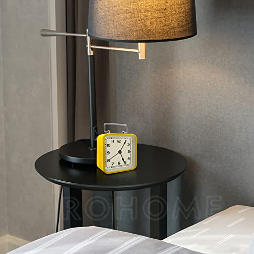 Night Light Alarm Clock, 3.5" Vintage Analog Silent Clock With Snooze Alarms, Non Ticking Battery Operated Small Square Clock For Bedside Desk Table Living Room Shelf Bedroom Shelf (Yellow) #TOP4