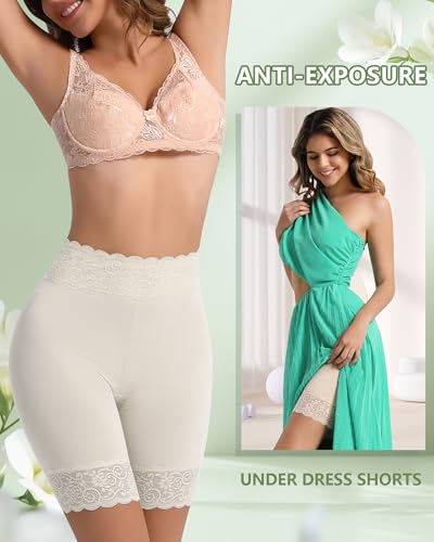 Image of Women's Cooling Mesh Lace Slip Shorts for Under Dresses Anti Chafing, Anti-Roll Lace, Soft Breathable Skin-Friendly