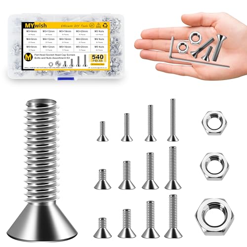 Mywish 540Pcs Metric M3 M4 M5 Screws Assortment Kit, Flat ...
