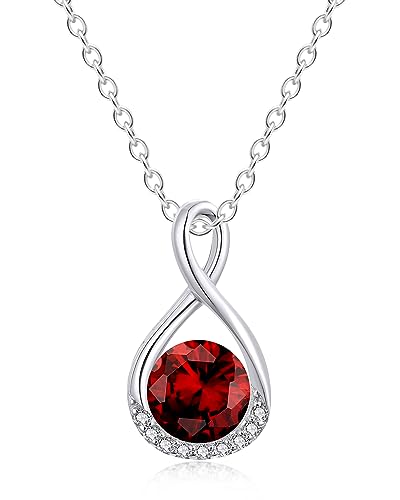 MIDDLUX Infinity Necklace for Women, Garnet Birthstone Necklace January Jewelry, 925 Sterling Silver Infinity Pendant, Gifts for Girlfriend Wife Mom Daughter, Anniversary Birthday Christmas