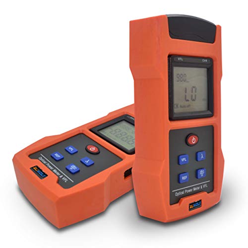 【Pratico, design compatto e più durevole】-- Mini dimensioni e peso leggero, Molto comodo da trasportare (17 * 8.5 * 3.1 cm / 6.7 * 3.3 * 1.2 pollici), facile da usare; Una custodia in gomma e uno robusto zaino Oxford proteggono il misuratore di potenza ottica dai danni; Basso consumo della batteria, batteria agli ioni di litio da 2000 mAh, può funzionare ininterrottamente per 50 a 200 ore.
