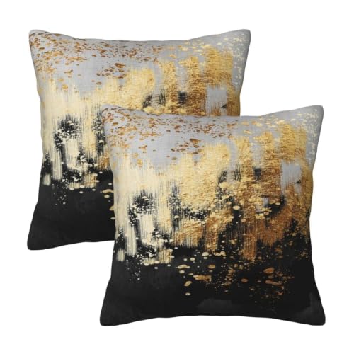 Weiscode 2 Pack Black Gold Throw Pillow Covers 18x18 Home Decor Modern Art