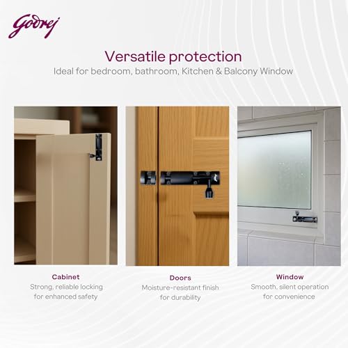 Image of Godrej Door Fittings | 4 inch Tower Bolt | Premium Matte Black Finish | Kundi for Better Grip & Easy Operation-Chitkani /Chitkini for Main Door, Bedroom, Bathroom, Wardrobe | 1 Year Warranty