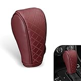 Foelony Car Gear Shift Knob Protector, Leather Anti-Slip Anti-Scratch Breathable Automatic Transmission Shift Knob Cover with Velcro, Universal for Car SUV Truck (Red)