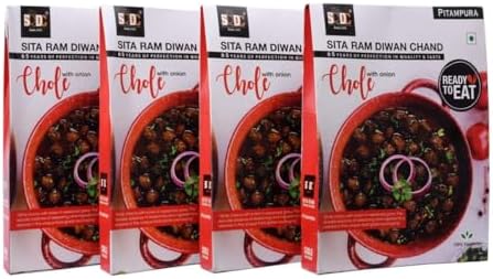 Sita Ram Diwan Chand Ready To Eat Chole with Onion 300 Gram each | No Preservatives | No Artificial Flavors | 100% Natural Ingredients & Vegetarian | Tasty Snacks - Pack of 4
