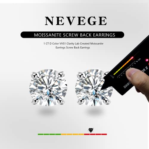 Nevege Moissanite Stud Earrings 925 Sterling Silver Diamond Stud Earrings For Women,1 Ct D Color Vvs1 Clarity Lab Created Moissanite Earrings Screw Back Earrings For Women Girls Men Fake Moissanite Earrings #TOP1