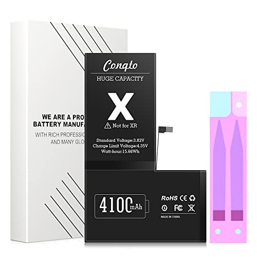 [4100mAh] Battery for iPhone X, [2022 New Upgrade] Conqto Super High 0 Cycle Capacity Replacement Battery for iPhone X Model A1865, A1901, A1902, No Tools