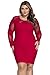 Cfanny Women's Lace Nude Illusion See Through Sleeves Bodycon Dress,Red,Small
