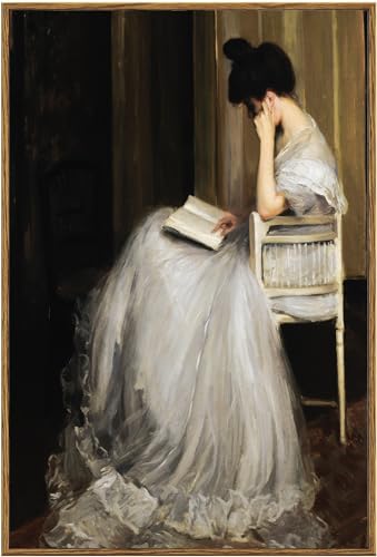 KBKBART Vintage Wall Art, Framed Canvas Art Mid-Century Lady Classical Women Painting Picture, European Portrait Wall Decor for Bedroom Bathroom (16"x24")