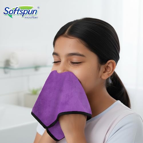 Image of SOFTSPUN Microfiber Baby Hand & Face Wipes 280 GSM 20x30 Cms, 4 Piece Towel Set, (Purple) Super Soft & Comfortable for Newborn Babies Quick Drying Ultra Absorbent in Small Size.