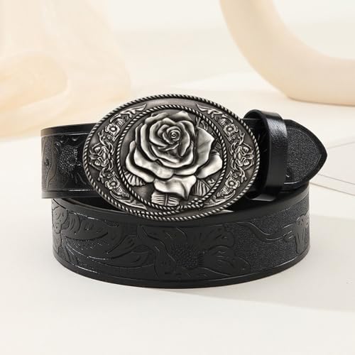 Image of Antique Rose Belt Buckles for Women Men Western Cowboy Cowgirl Floral Belt Buckle Christmas Halloween Gifts