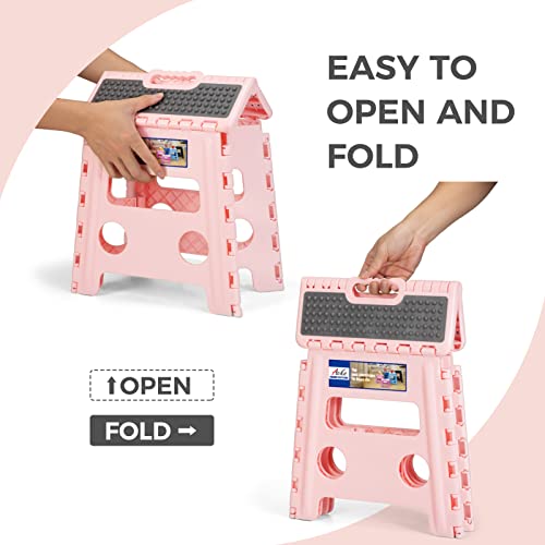 Acko Folding Step Stool 13 Inch Stool Heavy Duty Plastic Foldable Step Stools For Kids, Stepping Stool With Handle, Folding Stool Suitable For Kitchen Hold Up To 300 Lb (Sakura Pink 1Pc) #TOP7