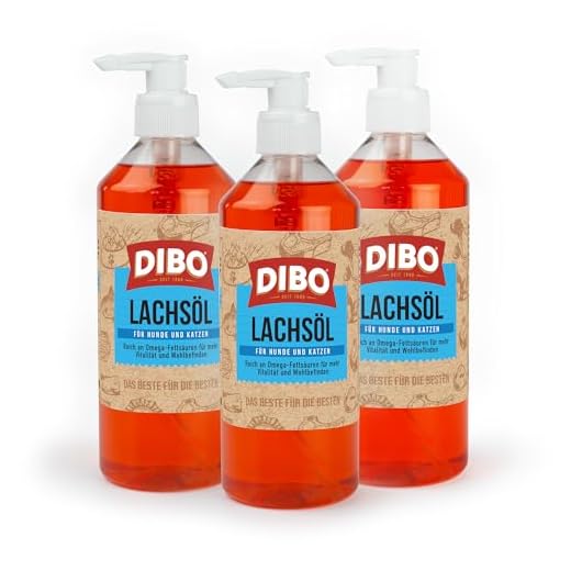 DIBO Lachsöl mit Pumpe, 3 x 500ml-Flasche, Nahrungsergänzung für Hunde und Katzen, Futterzugabe, Barf