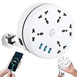 Rppiup Extension Lead with USB Slots, 2.8m Plug Extension Socket with 5-Outlet Surge, 3USB Ports, Rollable Retractable Travel Extension Lead, 2500W 10a Muti Power Strip