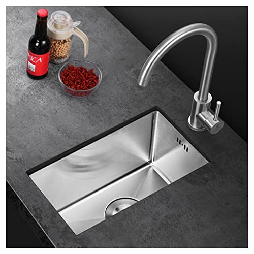 Kitchen Sink Set SUS304 Stainless Steel Handmade Single Bowl Include Faucet & Drain Drop In Or Undermount (Silver 23x34x18cm) (S