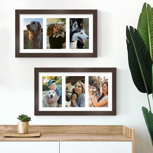 Image of DUENPY 8x14 Collage Picture Frame 4x6 Collage Picture Frame Displays Three 4x6 inch Photos or 8x14 (Without Mat) for Available Horizontal Wall Mounting Display and Vertical Walnut