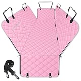 NECKORY Waterproof Dog Car Seat Cover for Back Seat - Durable, Scratch Proof Pet Hammock with Nonslip Design & Storage Pockets, Fits Cars, SUVs, Trucks - L, Pink/Grey