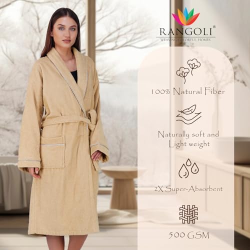 Image of Rangoli Sunshine 100% Cotton Bathrobes For Women, 500 GSM Free Size Bath Robe With Rope,Ultra-soft, Lightweight & Highly Absorbent Luxurious Bath Gown /Bath Robe