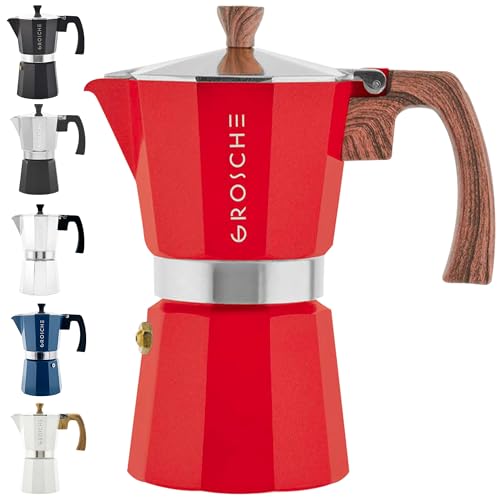 GROSCHE Milano Stovetop Espresso Maker Moka Pot 9 espresso Cup, 15.2 oz, Red - Cuban Coffee Maker Stove top coffee maker Moka Italian espresso greca coffee maker brewer percolator