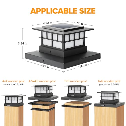 LUTEC 8 Pack Solar Post Cap Lights, IP65 Waterproof Solar Flame Fence Post Lights for 4x4 5x5 6x6 Wooden/Vinyl Posts, Flickering Flame Warm White 3000K LED Lighting Decor for Yard, Patio, Deck, Black by LUTEC - Image 2
