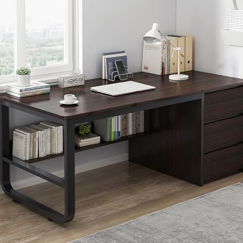 ZXZMX デスク デスク収納 家庭用学習 勉強机 作業用書き物机 書き物対応 簡単組立 在宅ワーク用 化粧台 様々なサイズをご用意 さまざまな色をご用意 モダン シンプル スタイリッシュ リビングルーム 寝室 バルコニー 書斎(黒茶色,120X50X74